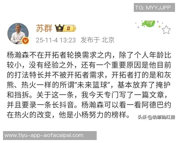 苏群分析瀚森在混音中的关键任务提升体能速度适应美国篮球节奏